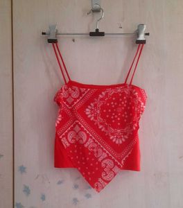 Red Bandana Print Handkerchief Hem Cami Top