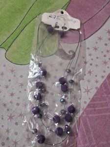 Purple Beaded Necklace &amp; Earrings Set