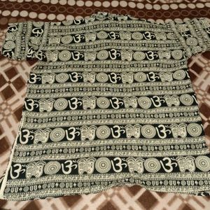 Om Print Black & White Kurta