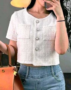 Elegant White Tweed Cropped Top
