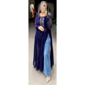 Elegant Navy Blue Embroidered naira cut Kurta