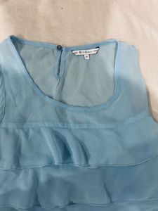 Chic Ruffled Light Blue Sleeveless Top