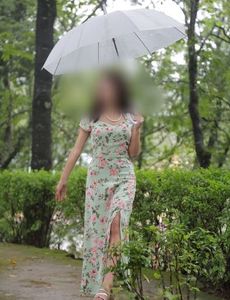 Floral Print Midi Dress with High Slit