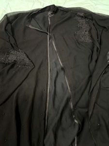Elegant Black Beaded Abaya Style Gown