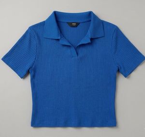 Max Ribbed Blue Polo Crop Top