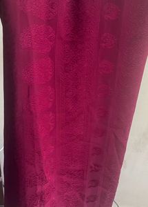 Wine Maroon Self Design Georgette Saree