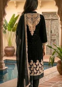 Black long kurta with churidaar and du