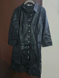 mango Black Faux Leather Button-Up Dress