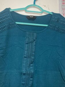 Teal Blue Embroidered Tunic Top