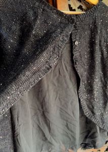 Sparkly Black Cardigan with Sheer Overlay