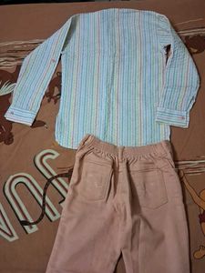 Boy's Striped Kurta and Peach Pants Set