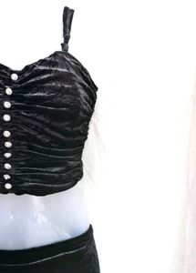 I. Black Velvet Ruched Crop Top