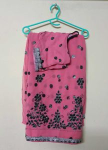 Stunning Pink Saree with Black Sequins