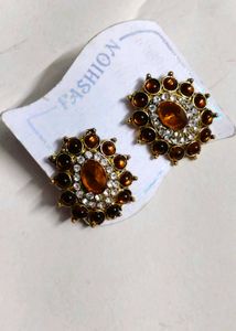 Vintage Amber &amp; Crystal Earrings