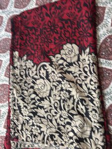 Elegant Red & Black Floral Saree