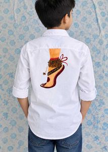 White Shirt with Indian Foot Design