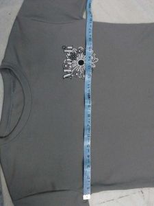 Grey Ribbed T-Shirt with Floral Detail