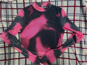 Sheer Mesh Tie-Dye Long Sleeve Top