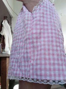 Pink Gingham Pajama Shorts with Lace Trim