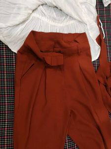 Chic White Top &amp; Rust Pants Set