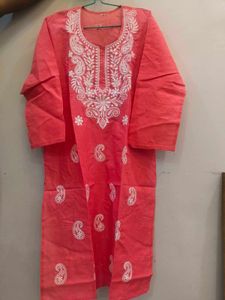 Orange Chikankari Embroidery kurta