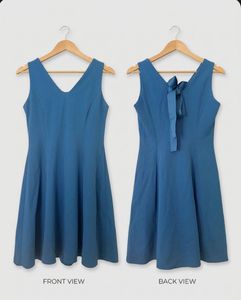 Blue V-Neck Sleeveless Dress with Bow