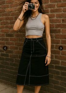 Black Denim Midi Skirt