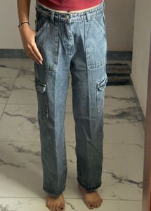 Women's charcoal Denim Cargo Pants