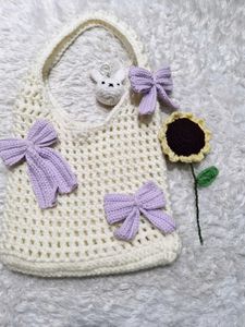Handmade Crochet Tote Bag with Charms
