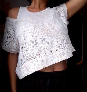 White Lace Cropped Top