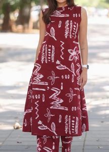 Maroon Printed Kurta Set