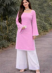 Elegant Pink Kurta with Lace Detail