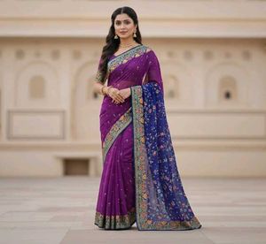 Purple Embroidered Party Wear Saree