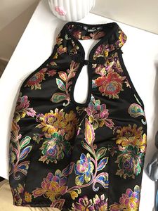 Black Floral Brocade Chinese Style Top
