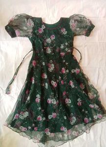 Dark Green Floral Maxi Dress with Puff Sleeves