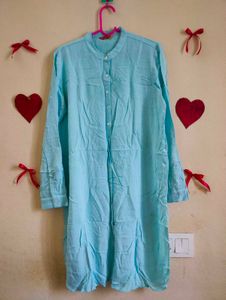 Sky Blue Shirt Dress with Long Sleeves