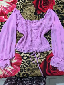 Purple Smocked Square Neck Top