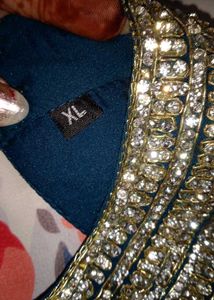 Stunning Teal Anarkali Gown with Embellished Neckl