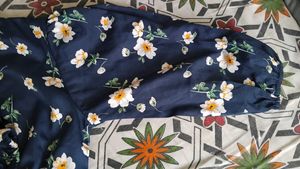 Navy Floral Print Top with Tie Detail