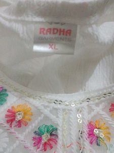 Embroidered White Cotton Kurta Frock
