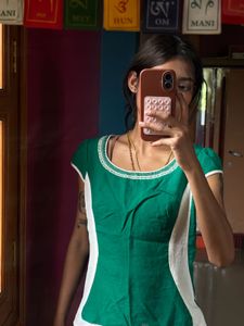 Green &amp; White Panel Tunic Top
