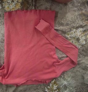 Cute Pink Lettuce Trim Long Sleeve Top