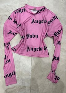 Pink "Angels Baby" Graphic Long Sleeve Crop Top