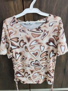 Retro Heart Print Tie-Side Top