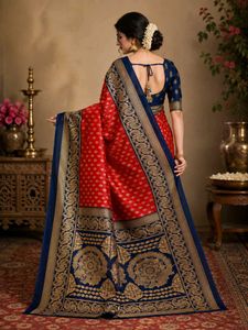 Elegant Turquoise Blue Floral Woven Saree