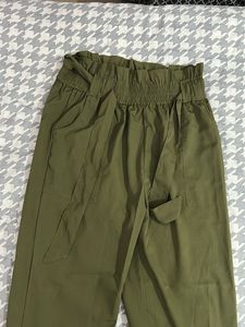 Olive Green Paperbag Waist Pants