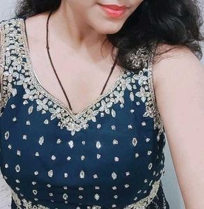 Blue &amp; Gold Embellished Lengha Set