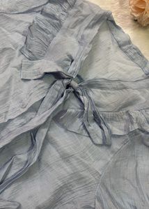 Light Blue Ruffled Tie-Front Top