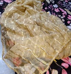 Golden Striped Sheer Dupatta