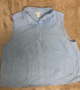 Light Blue Sleeveless Collared Shirt